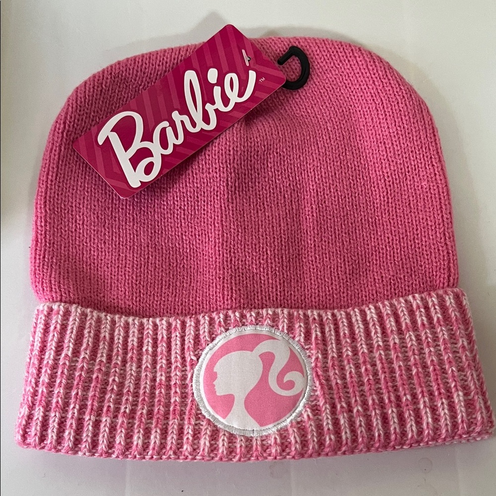 Barbie Pink Knit Beanie Hat with Logo